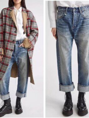 NWT R13 Tailored Drop Cuffed Jeans in Estin Selvedge Blue Sz 26 Japanese Denim